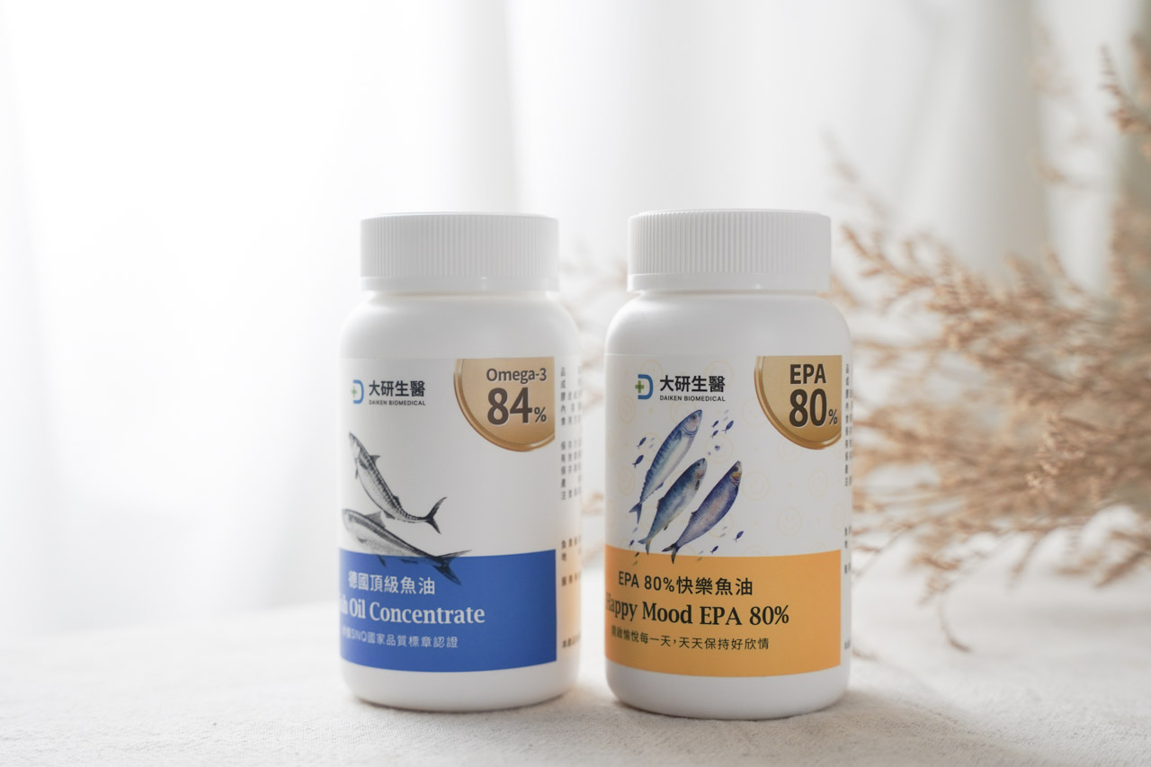 除了生理外也可以保養心理，透過大研生醫EPA 80%快樂魚油軟膠囊，用純淨的品質保養純淨的心靈，北歐百年大廠魚油純粹的國際品質，加上大研生醫堅持最好的 rTG型式 魚油讓身體好吸收。